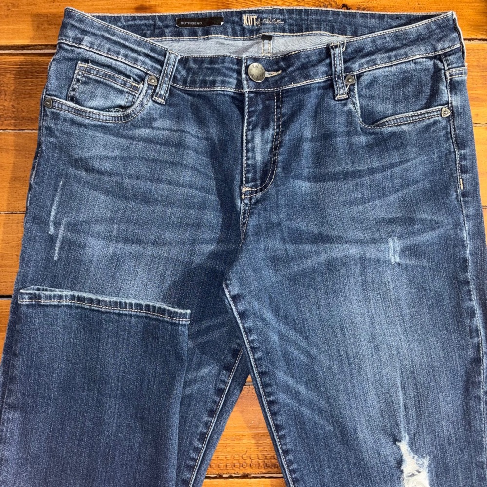 Kut From The Kloth Boyfriend Jeans Women's 10 (33x29.5) Distressed‎ Blue Denim